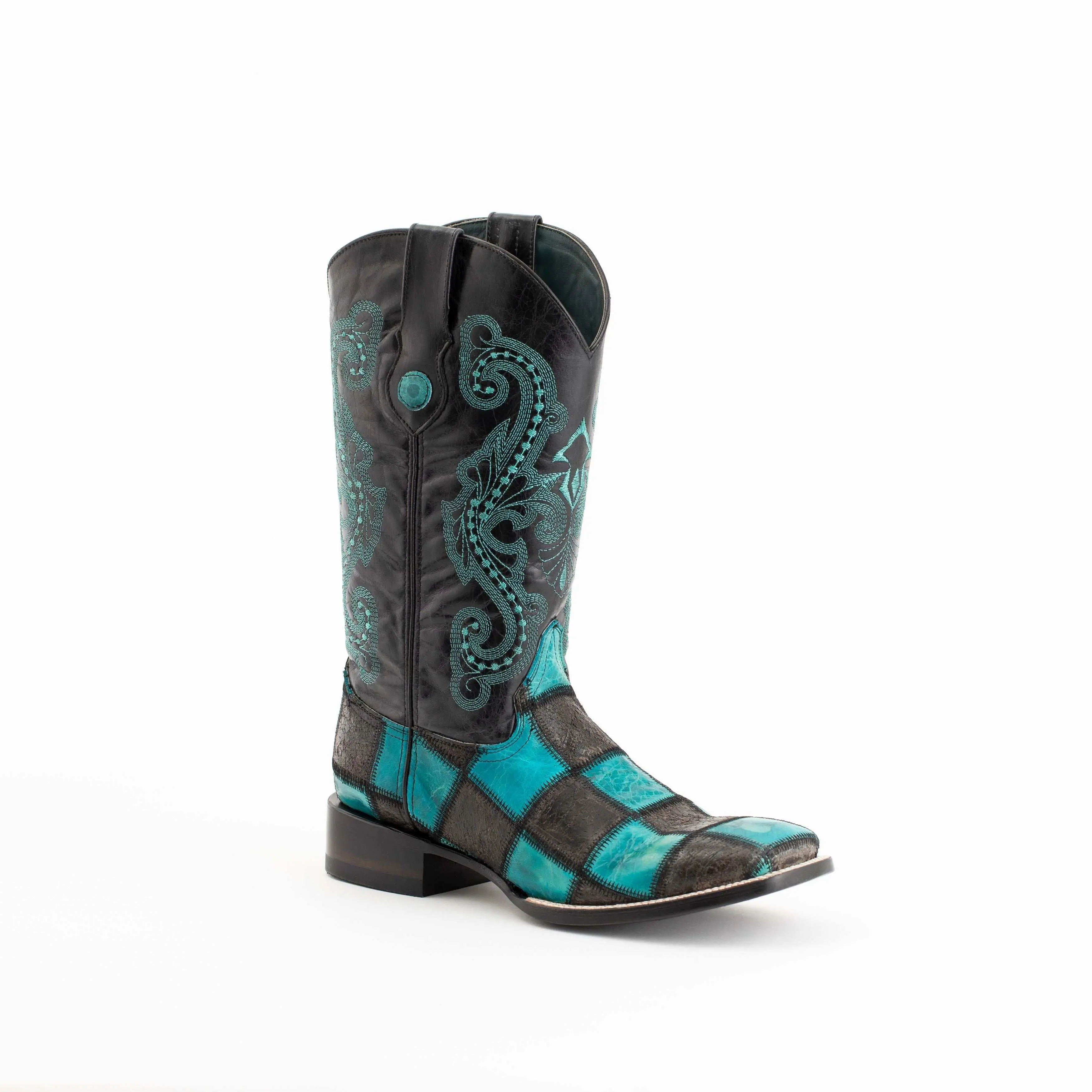 Men's Ferrini Patchwork Leather Boots Handcrafted Black