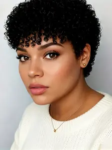 Pixie Wig Pixie Cut Short Kinky Curly Human Hair Wig, Machine Made Daily Party Use, Stylish Gift Wig for Women, Stylist Friendly Wig