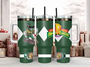 MM Power Rangers Tumbler 40oz – Cartoon Ranger Character Travel Mug with Handle, Insulated Stainless Steel Cup, Large Capacity Coffee Tumbler, Gift for Fans