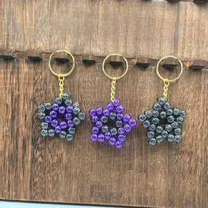 Hand beaded kandi star keychains purple and black woman key bag accessory