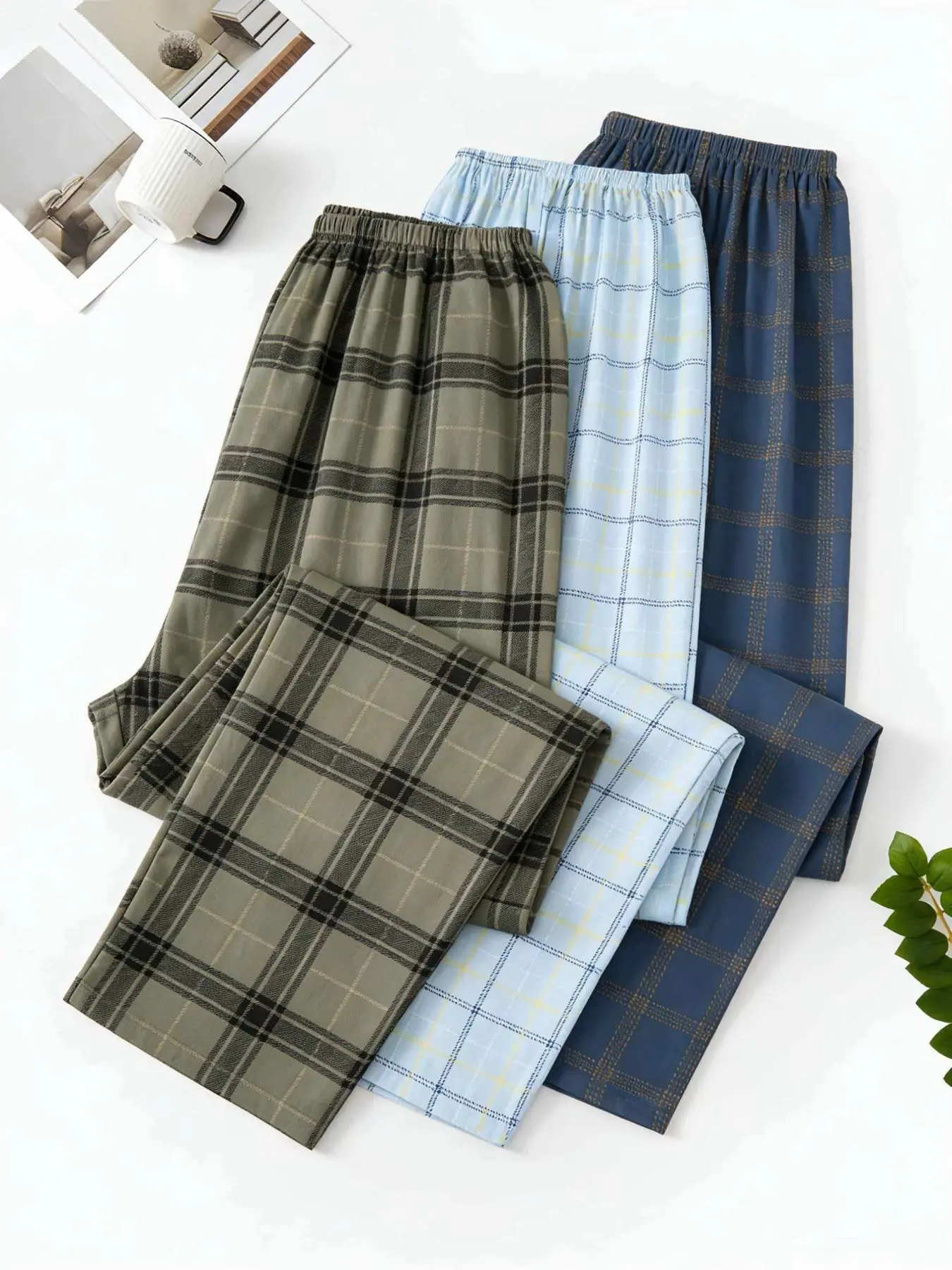 Men's Sleepwear Set, Three-Pack Comfortable Loungewear, Spring & Fall Essential, Soft Cotton Blend Fabric, Plaid, Ideal for Daily Wear, Pajama, Casual Comfy Loungewear