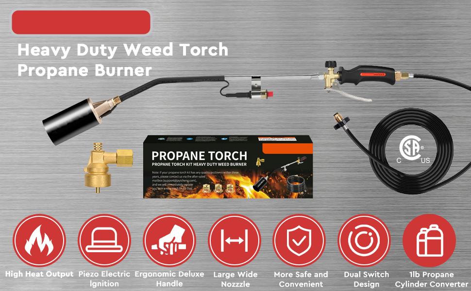 Propane Torch Weed Burner Kit with Storage Bag and 10FT Hose Heavy Duty Blow Torch Flamethrower with Self Igniter and Turbo Trigger for Weeding,Roofing,Ice Melting,Road Marking(Fuel Not Included)