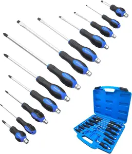 Set 12 count with Black tips, 6 Phillips and 6 Flat  Screwdrivers, with Go-Thru Steel , High Torque for Fastening and Loosening (Black Tip_Matt )
