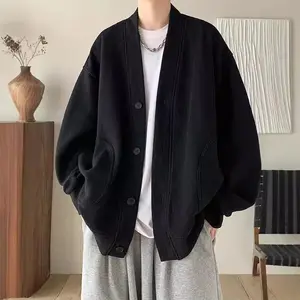 Men’s Japanese-style V-neck knit cardigan, trendy designer brand, premium quality, loose casual fit for spring and autumn, American retro style