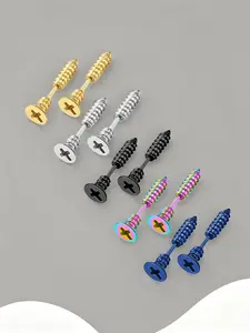Women's Punk Style Screw Stud Earrings Set, Stainless Steel Jewelry for Daily Wear & Gifts, Unique Design for Women, Screw Back Earrings