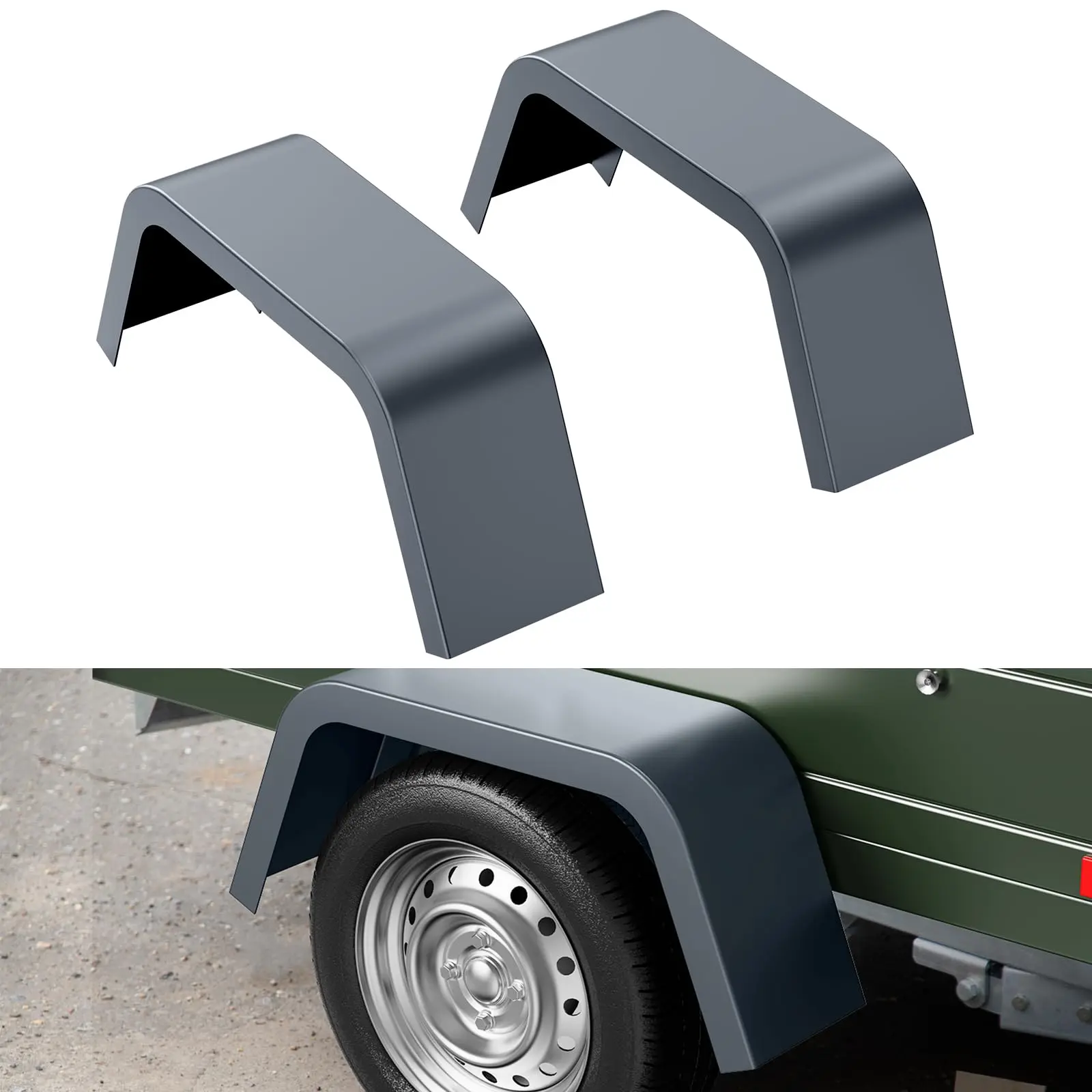 GARVEE 2 Pack Heavy Duty Steel Diamond Plate Single Axle Trailer Fenders, Suitable for 14"-16" Wheels, Ideal for Car Hauler, Cargo, Utility, and Landscape Trailers, Available in Silver and Black