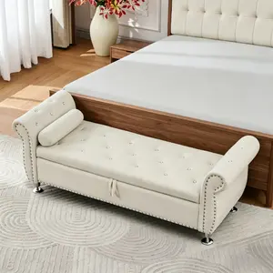 62.2 Inch Soft Velvet Storage Bench with Crystal Buttons Spacious Rectangular Storage Solution Sturdy Construction Exquisite Design Upholstered Cushion Stools Tufted Upholstered Ottoman Foot Rest Stools Footstool