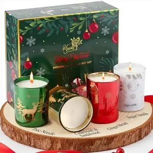 Majestic Zen Christmas Candles Gift Set for Home Decor - Scented Candles with Cedarwood, Sugar Vanilla & Tree Needle - Christmas Candle Gift Set for Women & Men - Festive Home Fragrance - 4 Pack