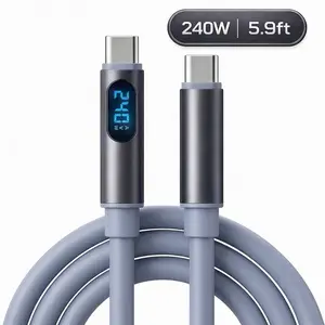 240W 5.9ft USB-C to USB-C Fast Charging Cable with V/A/W Power Display, Thick Silicone USB-C Cord with Alloy Shell for iPhone 17/16/15 Series,iPad, Samsung
