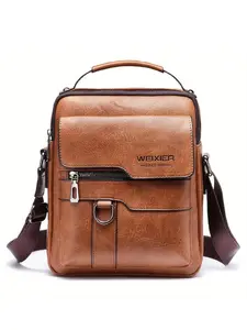 Vintage-Style Men's Waterproof PU Leather Crossbody Messenger Bag - Everyday Zipper Crossbody Bag, PU Leather Satchel with Adjustable Strap, Multiple Compartments, Top Handle, Classic Design - Ideal for Daily Use, Business, Everyday Crossbody Bag, Crossbo