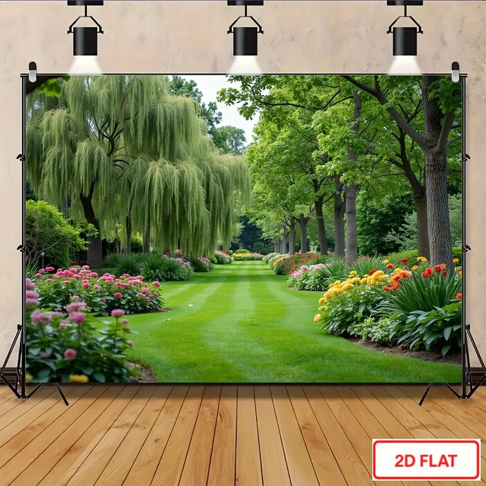 1-Piece Multi-Size Polyester Garden Flower Wall Mural Banner, Durable 2D Flat Floral & Green Tree Backdrop, Festive Backdrops & Banners for Wedding Party Photo Booth & Room Decor (Flowers, Floral Arrangement Included)