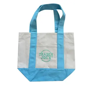 Trader Joe's Pastel Mini Canvas Tote Bags 2026 LIMITED EDITION NWT LOT OF 4 Embroidered Cotton