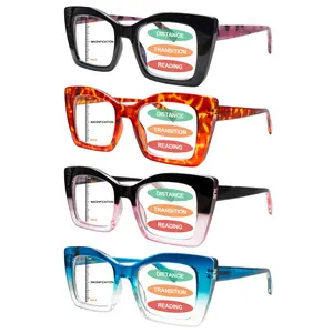 4-Pack Women's Fashionable Progressive Multifocal Blue Light Blocking Reading Glasses Featuring an oversized frame design with spring hinges Three-level adjustable vision functionality Ideal for daily commuting,outdoor activities Perfect as a holiday gift