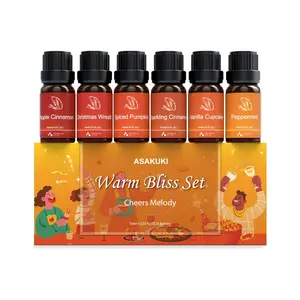 ASAKUKI Fall Holiday Fragrance Essential Oils Set 6 x 10 ml, Autumn Scented for Diffusers & Home, Long-Lasting, Freshener for Purifiers, Humidifiers, Pumpkin, Vanilla cake, Cinnamon, Warm, Sweet, Woody Aromatic, Christmas Gift, Home Smell Good Product