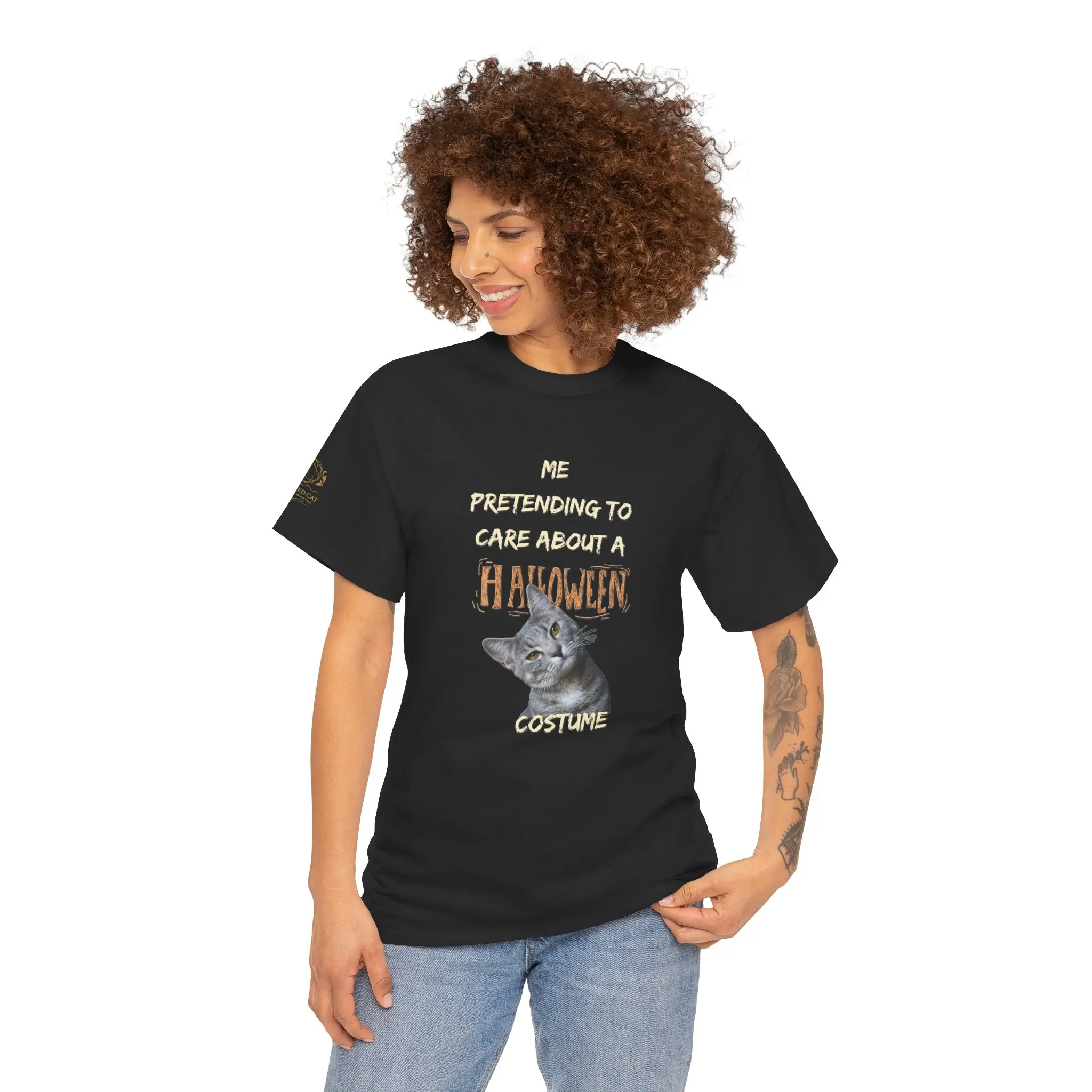 Halloween Cat T-Shirt: "Me Pretending to Care About a Halloween Costume"