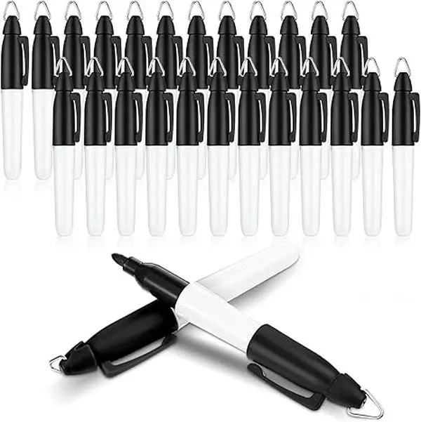24 Pack Kitchen Mini Permanent Markers with Golf Keychain Clips - Retractable Medium-Point, Leak-Proof Ink Pens, Compact Portable Mini Useful Gifts for Nurse Badge Holders, Office Supplies