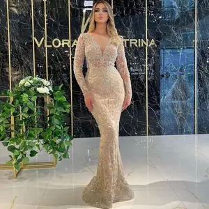 2025 Women’s Slim Sexy Long Dress Evening Gown with Gold-Stamped Sleeves – New Arrival