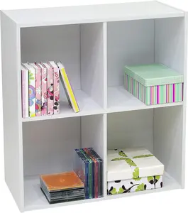 4-Cube Bookcase and Storage Organizer Unit, White - Versatile Shelf for Books, Decorative Items, and Storage Solutions, Ideal for Living Rooms, Offices, and Bedrooms