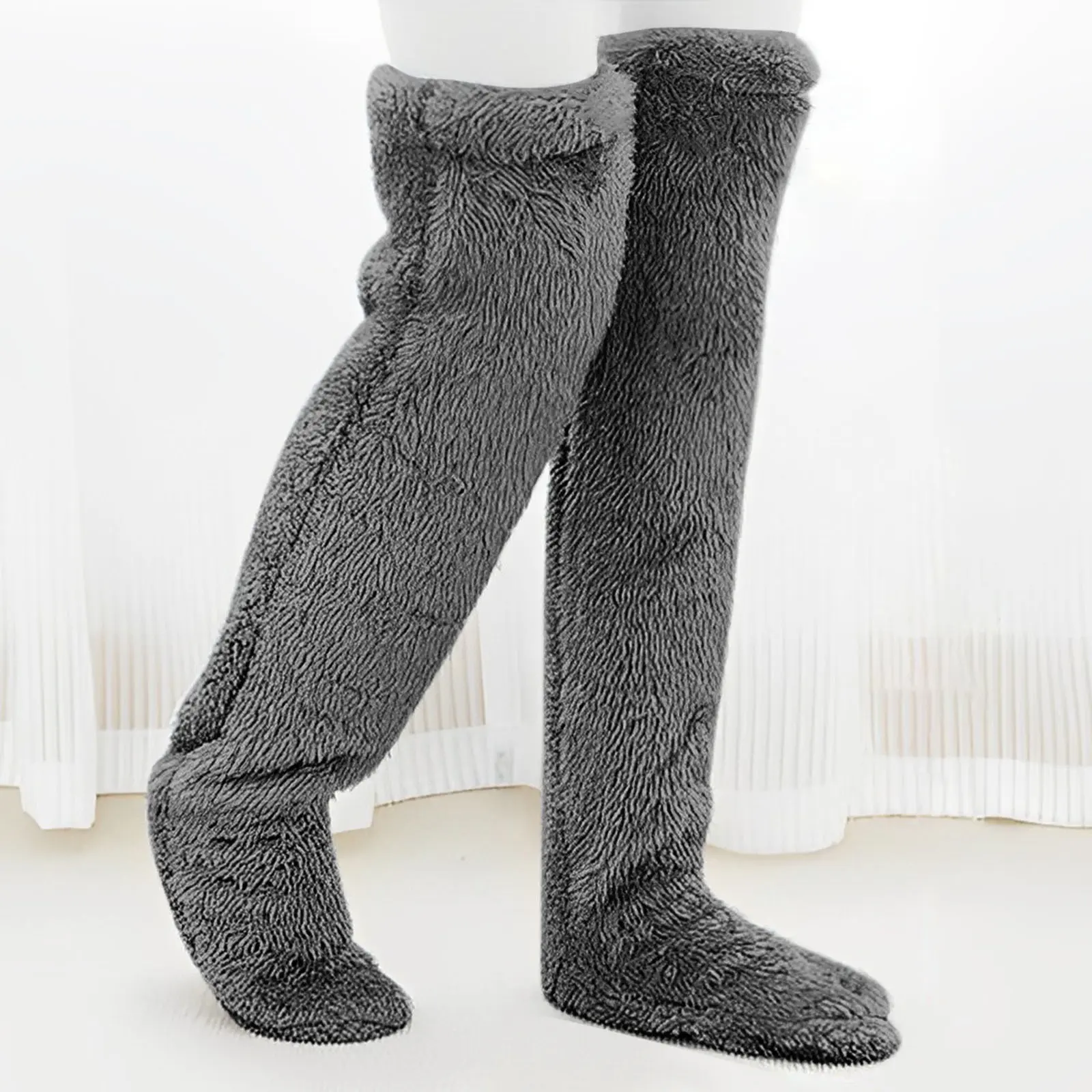Womens Over-Knee Fuzzy Socks, Extra Soft Plush Long Leg Warmers, Winter Warm Fluffy Sleeping Stockings (Stretchy)