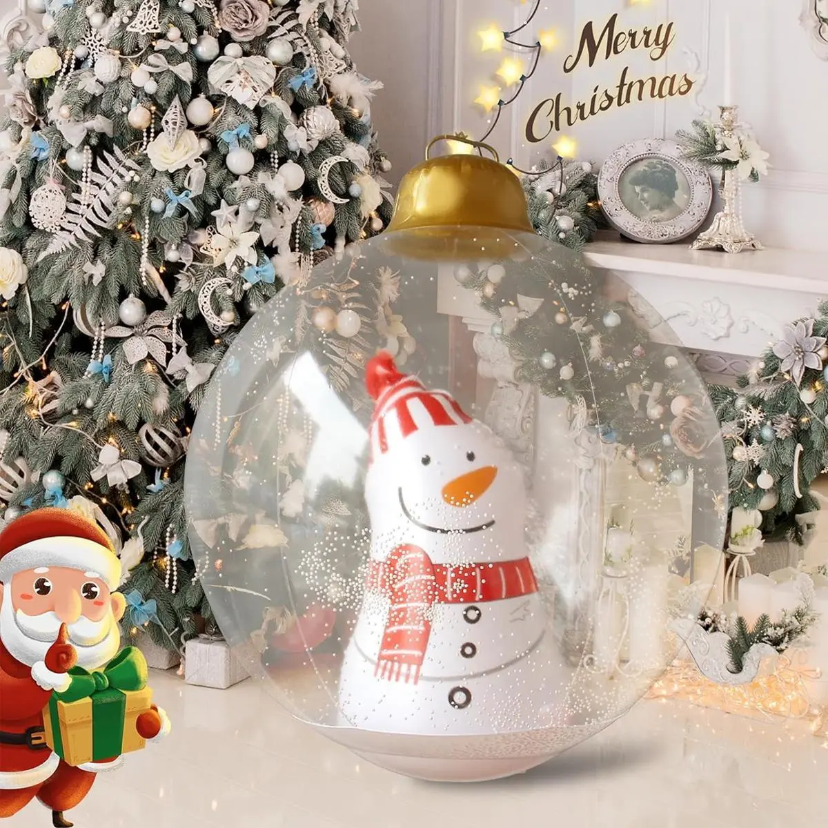 24 Inch Inflatable Balls Decoration, Giant Christmas Holiday Outdoor Ornaments, Blow Up Clear Ball for Front Door Pool Porch & Yard Decor christmas home decor