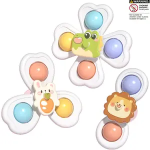 3pcs Colorful Cartoon Animal Suction Cup Spinning Tops - Educational Toy for Kids, Enhances Coordination & Fine Motor Skills, Perfect for Bathtime, Dining Table, Great Holiday Gift, Playful Design, Duck, Rabbit