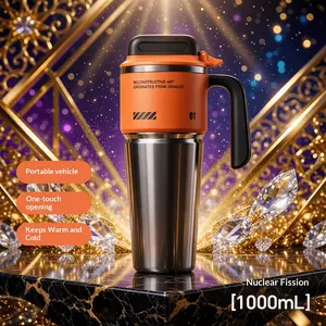 34Oz/1000Ml High-Capacity Vacuum-Sealed Tumbler, Leakproof Insulated Tumbler - 304 Stainless Steel Liner, Includes Straw & Handle, Leak-Resistant Matte End, Ideal for Hot & Cold Beverages, Office, Outdoor Activities & Travel, Vacuum Insulated Drinkware
