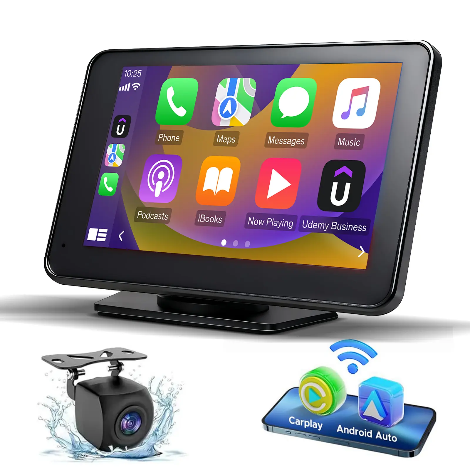 PASLDA Apple Carplay Screen for Car, 7" HD Portable Car Stereo Touch Screen with Wireless Android Auto, Backup Camera, Car Video Player with Voice Control, Mirror Link, Bluetooth, GPS Navigation Suitable For Daily Driving And Traveling
