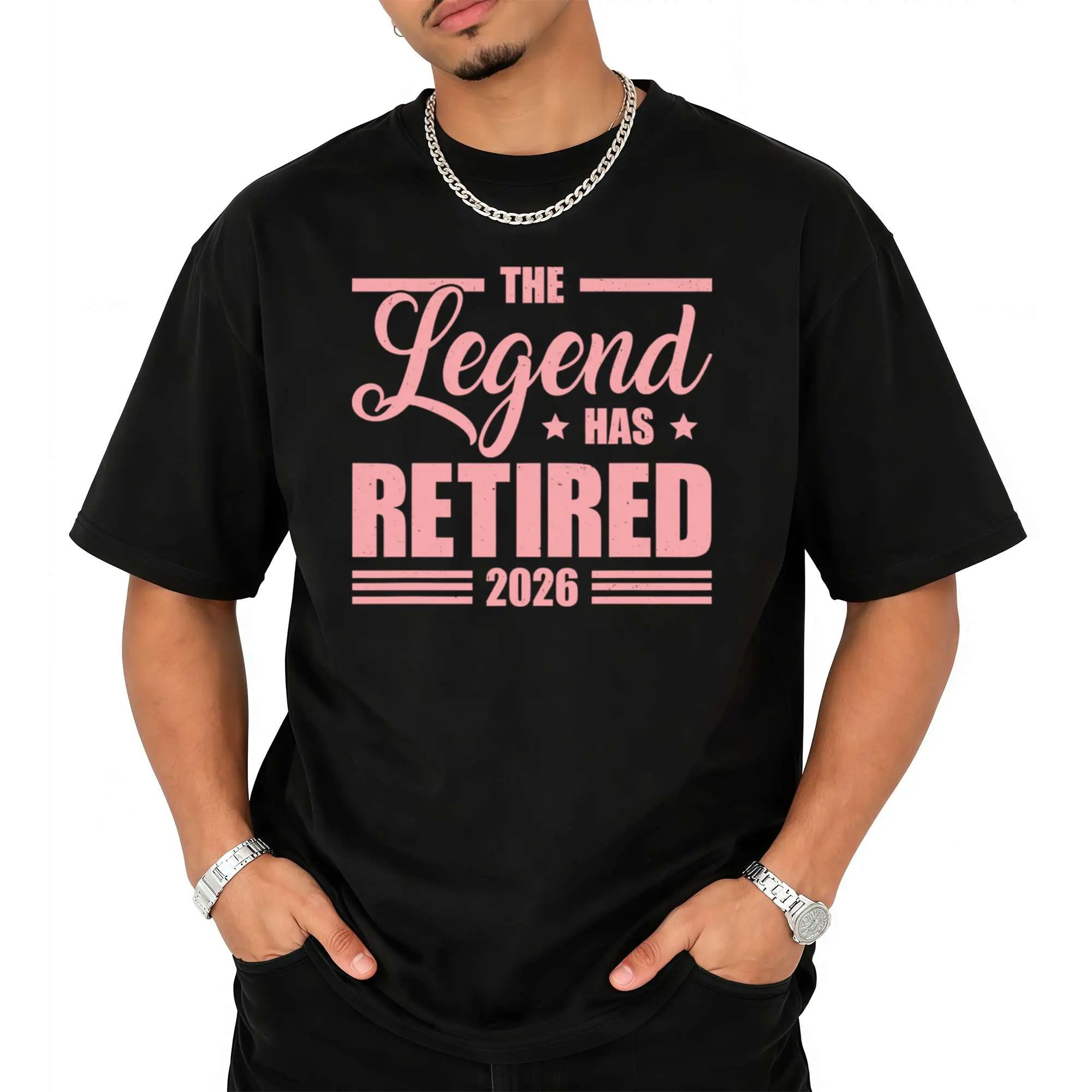 Men’s 100% Cotton Heavyweight Graphic Crew Neck T-Shirt, Funny 2026 Retirement The Legend Has Retired Slogan Print Soft Short Sleeve Tee, Unisex Casual Daily Novelty Gift Top