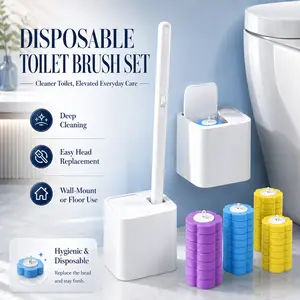Disposable Toilet Brush Set with 18PCS Refills Wall-Mount Holder for Bathroom Cleaning Sink Bathtub Drain Wash Basin Urinal Easy Hygienic Solution