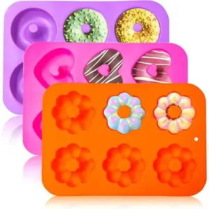 Silicone Donut Pan 3pcs Non-Stick Doughnuts Baking Pans for Donuts, 6 Cavity Heritage Bundtlette Cake Silicone Mold for Baking (Orange+Pink+Purple)