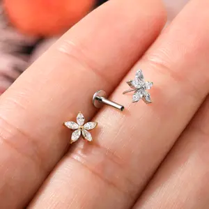 Oufer 16G Flower Threadless Push Pin CZ Flat Back Helix Tragus Flat Helix Cartilage Stud Earring