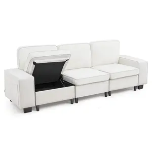 VEVOR 100-Inch Modular 3-Seater Sofa - Comfy Couch with Deep Seats Hidden Storage, Modern Design for Living Room, Apartment, or Office, White