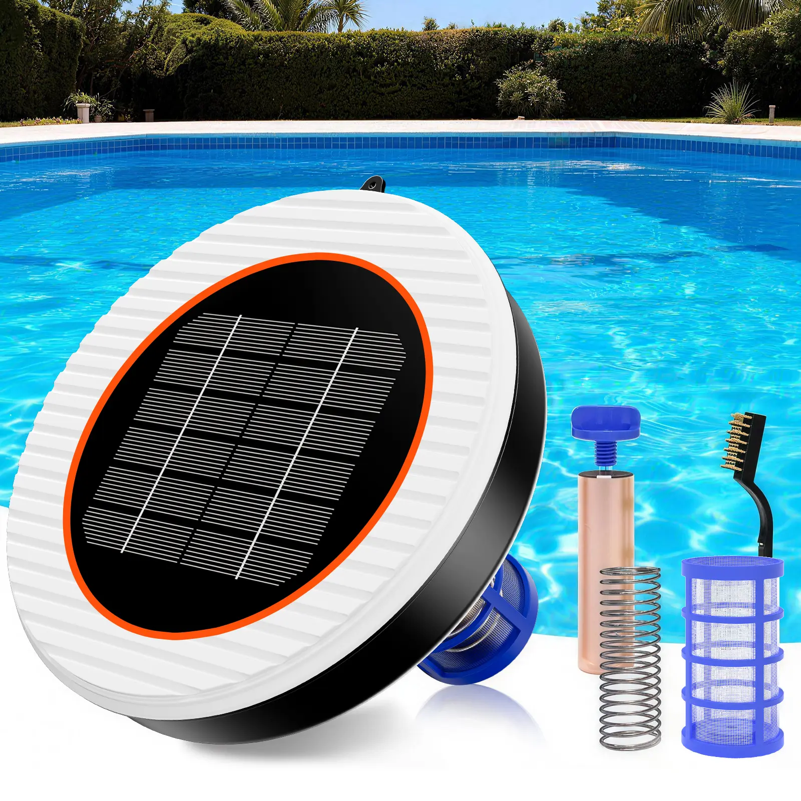 【Promotional Event】Solar Pool Ionizer, Floating Cleaner for Pools up to 45,000 Gallons, Equipped with Solar Panel and Durable Copper Anode, Crystal Clear and Sparkling Water Quality, Filters Pool Impurities