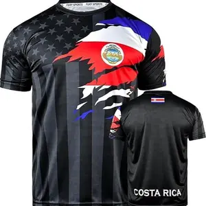 USA & Costa Rica Flag Mix Soccer Jersey, Costa Rica Soccer Jerseys, Jersey De Costa Rica For Men Women Youth and Kids