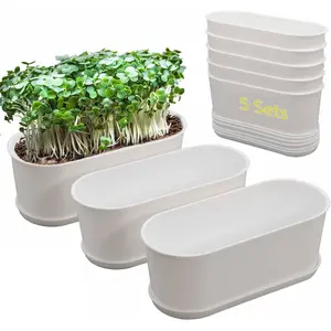 5-Pack White  Planter Box with Drip Trays, 8.5 Inch Small Oval Window Planters for Kitchen Sill, Indoor Outdoor,  for Basil, Mint, ,