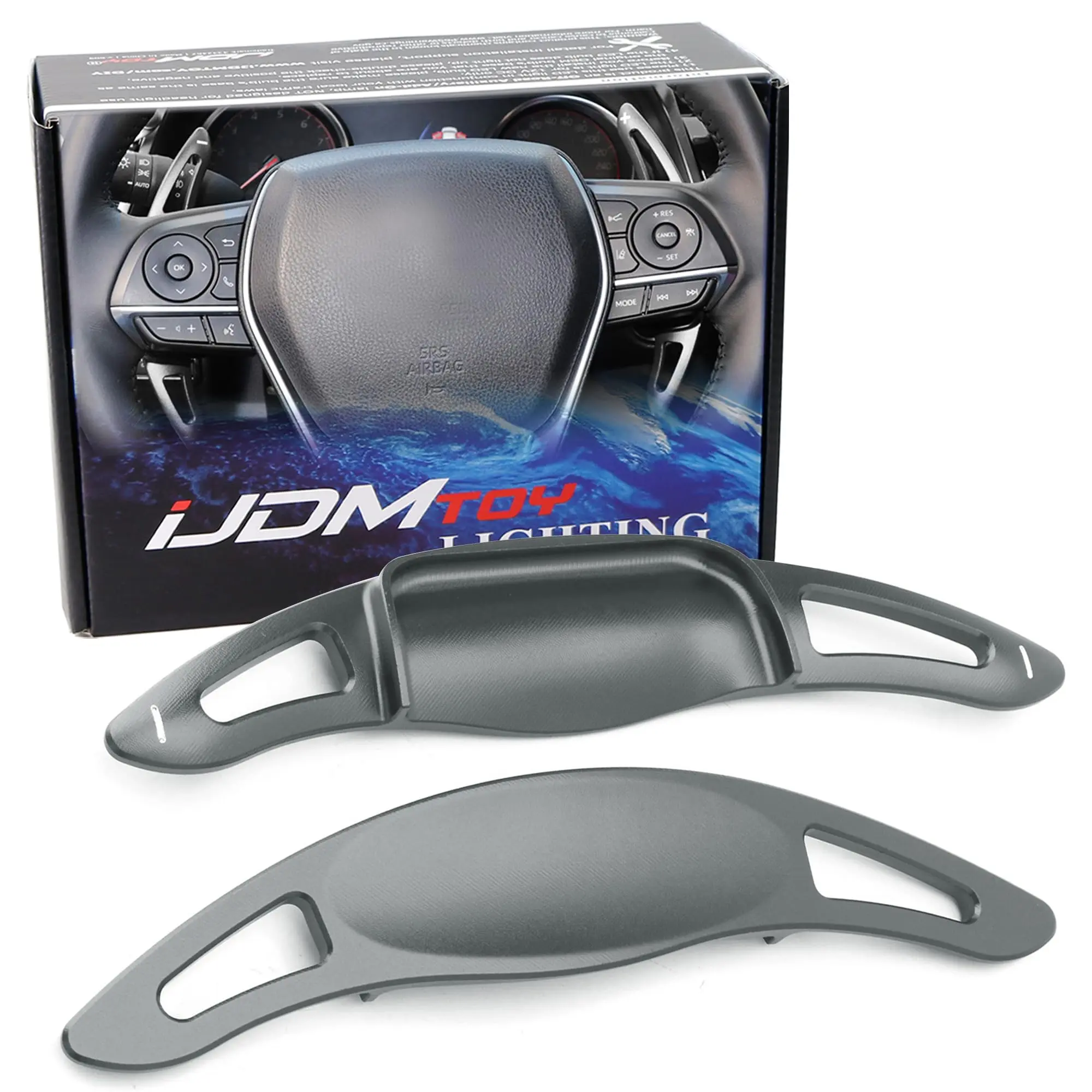 iJDMTOY Gun Metal Grey CNC Billet Aluminum Larger Paddle Shifter Extensions For 2018-up Toyota Camry