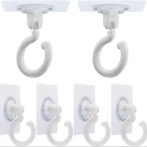 6 Pack Multi-Purpose Lightweight Adhesive Hooks, Self-Adhesive No Drill Ceiling Hooks, 360 Degree Rotating Hanging Hooks for Plants Wind Chimes Curtains
