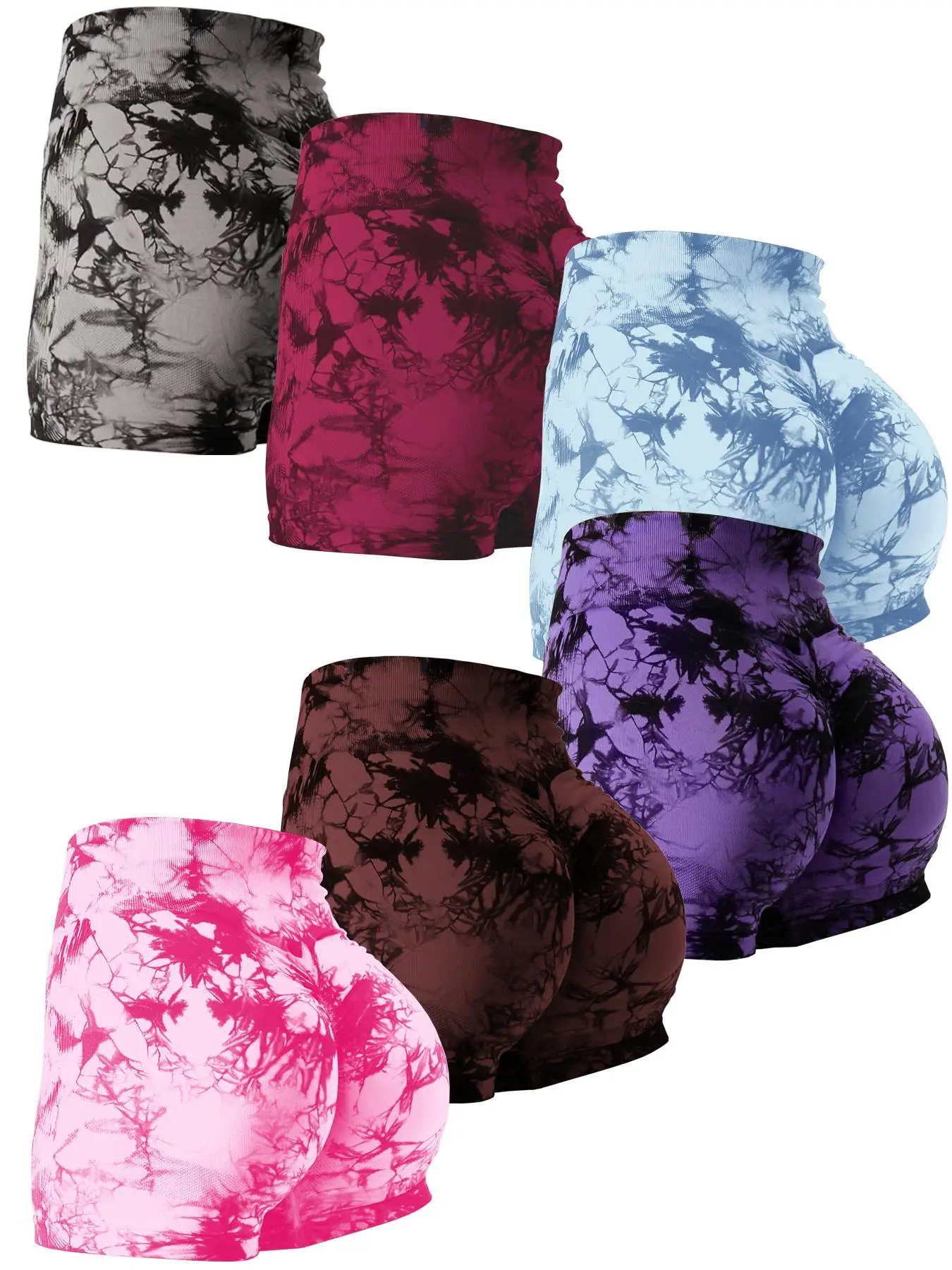 Women's Summer Tie Dye Print High Waist Sports Shorts, Summer Clothes, Sporty High Stretch Shorts, Biker Shorts, Gym Shorts, Back To School Clothes, L