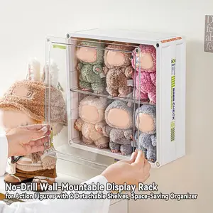 Plush Pendants Wall Hanging, Detachable Dividers, Magnetic Transparent Door, Suitable for Figurines, Dolls, Watches, Jewelry Display, Clear Organizer