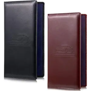 2 Piece Car Registration and Insurance Documents Holder, PU Leather Auto Vehicle Card Paperwork Glove Box Organizer For Driver License With Magnetic Closure (Black, Brown)