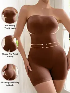 1 Count Women's Comfortable Soft Breathable Fabric Jumpsuit, High Stretch Seamless Sculpting Shaperwear, Solid Color Strapless Bodysuit, Butt Lifting And Tummy Control Body Shaper, Suitable For Casual Outings, Fitness Workouts
