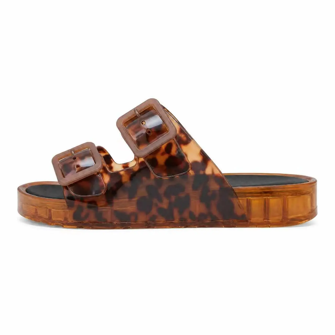 ReneChristine Women's Padded Adjustable Buckle Platform Slide Sandals - Retro Transparent Open Toe Slip On Footwear, Walking Shoe for Back to School, Amber Accent