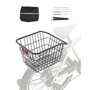 VEVOR Rear Bike Basket, Metal Wire Bicycle Basket with Reflective Tail Light & Waterproof Cover, Durable Bike Back Basket, Fits to Most Rear Bike Racks