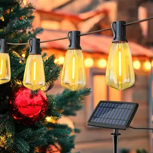 DAYBETTER Solar Outdoor String Lights 50FT/100FT/150FT Dimmable Shatterproof ST38 Bulbs Waterproof 2700k Warm Light for Backyard Patio Garden Deck Party Christmas Decorations(New & Old Styles Mixed Delivery)