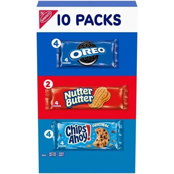 Nabisco Cookies Variety Pack, OREO, Nutter Butter & CHIPS AHOY!, 10 Individually Wrapped Four-Cookie Snack Packs, Assorted Sandwich & Chocolate Chip Cookies