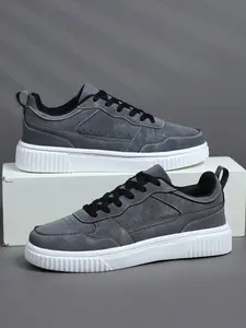 Men's Retro PU Leather Low Top Shoes, Colorblock Stitch Design, Eva Sole, Soft Breathable Anti-Slip, Casual All-Season Footwear