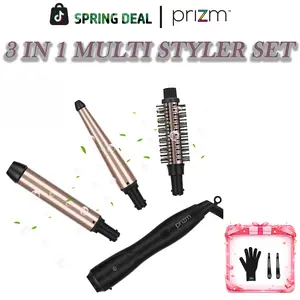 Prizm 3 in 1 Multi-Functional Hair Curling Iron Set, Interchangeable Thermal Brush, Curling Wand, Hair Curler,Straightener