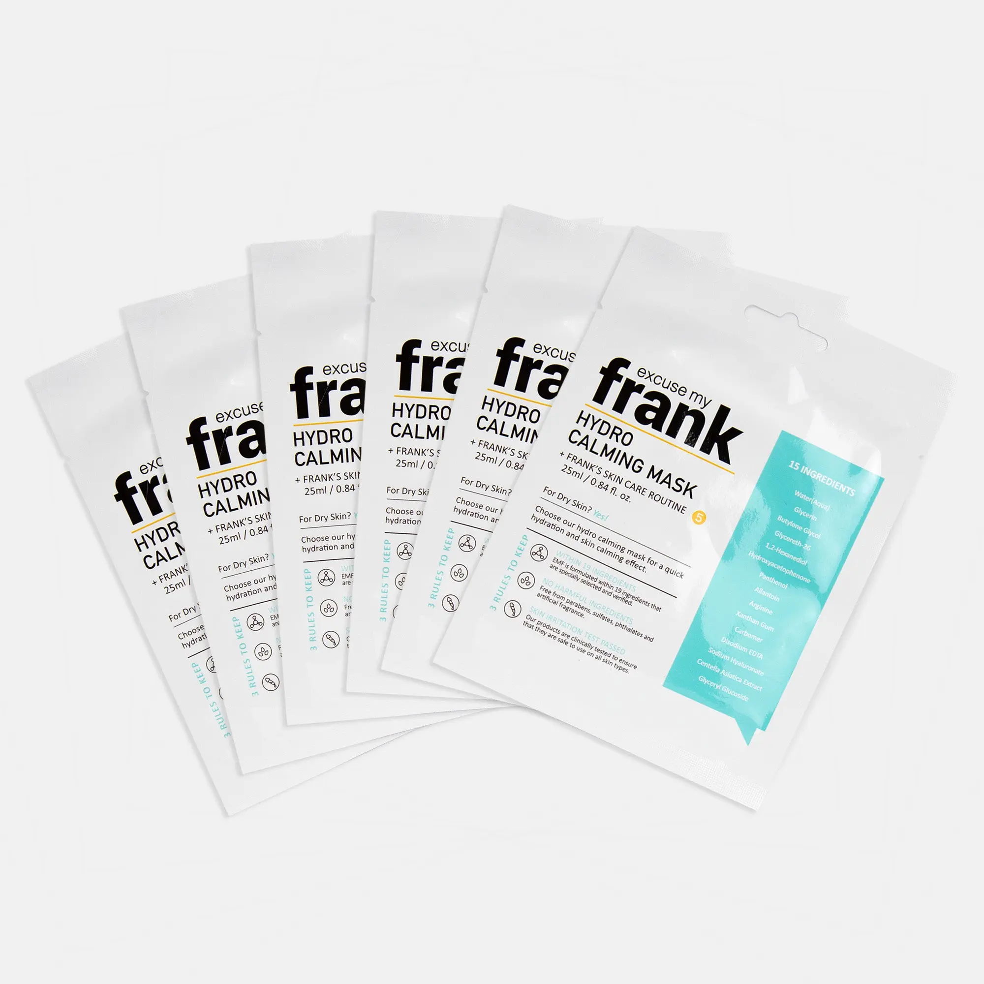 Excuse My Frank Hydro Calming Vegan Alcohol-Free Sheet Mask for Dry Skin Adults - Hydrate, Boost Moisture, Soothing, Plump Skin Effect, BUY 3 GET 3 Offer