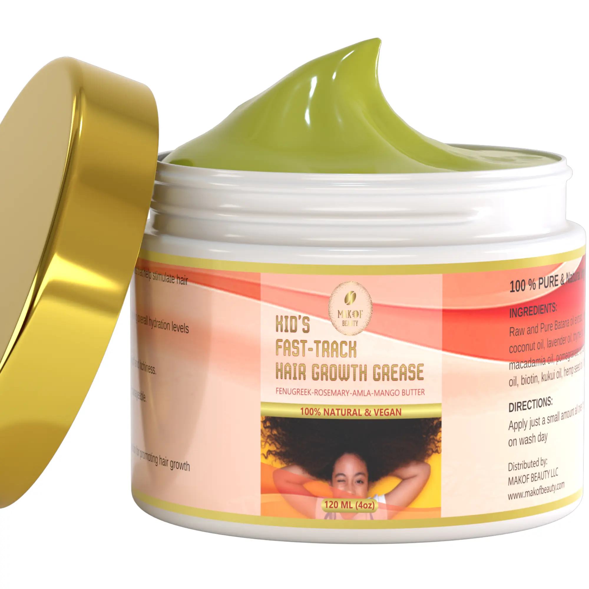 Kid's Hair  Grease with Raw Organic and Pure Batana Extract, Rosemary, Fenugreek, Amla oil Mango Butter. Improve Elasticity. Perfect Curly, coily and straight Hair types. 120 Ml Moisturizing