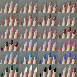 283pcs Almond Nail Tips Set, Nail Art, Medium Length Glossy Finish, Autumn Winter Macaron Colors, Includes Storage Box, Ideal for Women and Girls, Wedding Nails